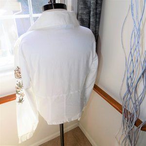 BUCCELLI White Corset Dress Shirt Floral Embroidery Size Medium